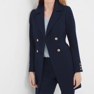 White House Black Market Navy Double-Breasted Trench Coat